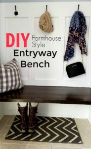Are you looking for an easy DIY entryway bench that will save you money? I absolutely love how this turned out!! This storage bench is great for keeping coats, shoes, and anything else organized in your entryway. Come check out this DIY farmhouse style entryway bench that will fit any budget. 
