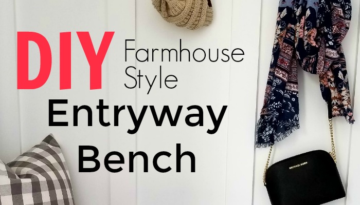 Are you looking for an easy DIY entryway bench that will save you money? I absolutely love how this turned out!! This storage bench is great for keeping coats, shoes, and anything else organized in your entryway. Come check out this DIY farmhouse style entryway bench that will fit any budget.