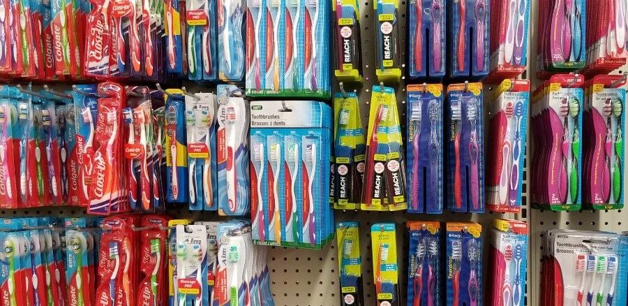 Tooth brushes at the dollar store.