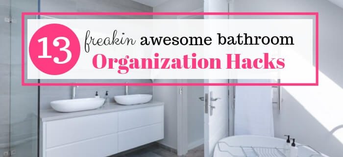 In a bathroom checking out their bathroom organization ideas.
