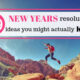 Person jumping over rocks because they are so excited for their New Years resolution ideas.
