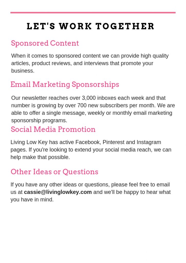 Advertise your business with Living Low Key