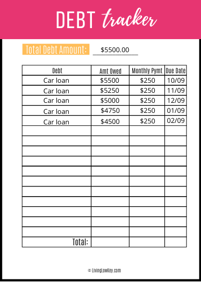 Debt Tracker Printable