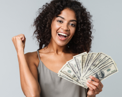 women happy about making 300 dollars fast