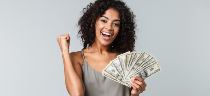 women happy about making 300 dollars fast