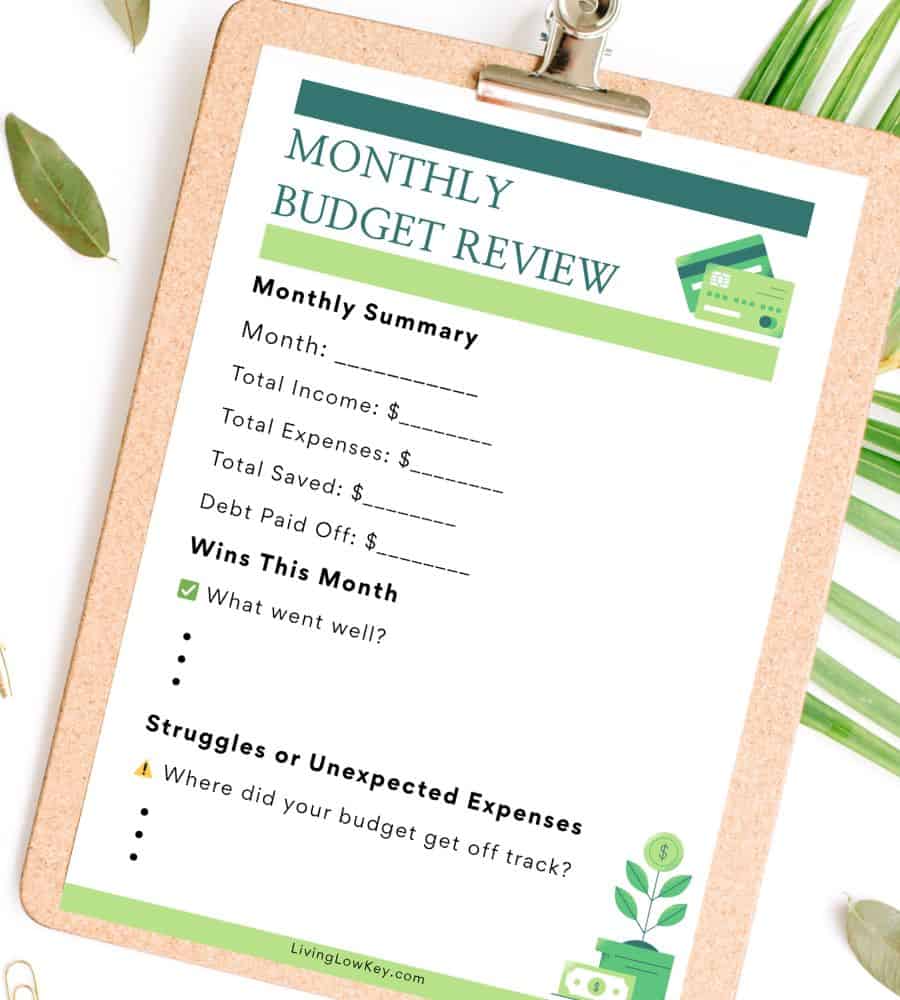 monthly review on clip board